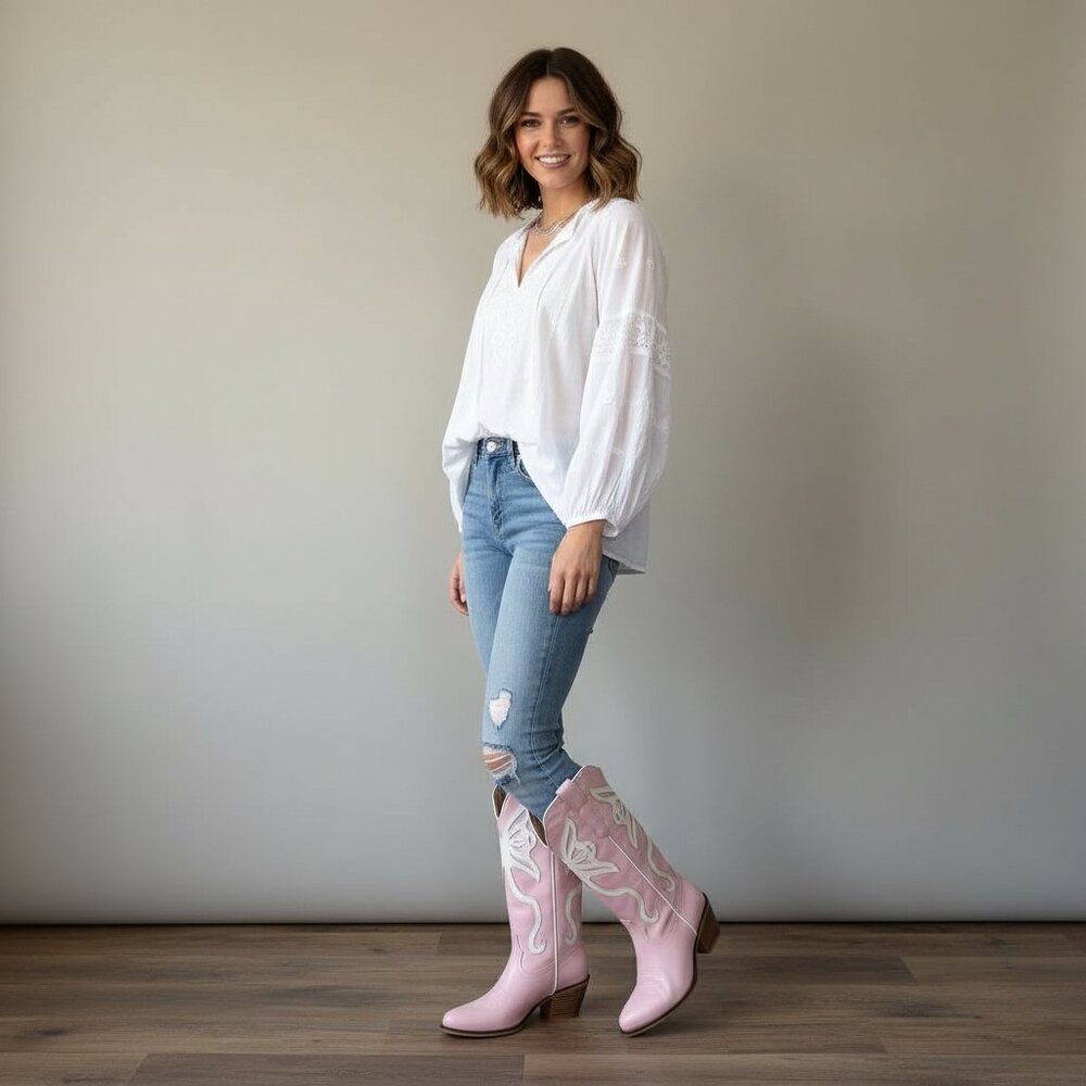 🌸 Pierre Dumas Pastel Western Boots — Pink — Women’s - Picture 3 of 4